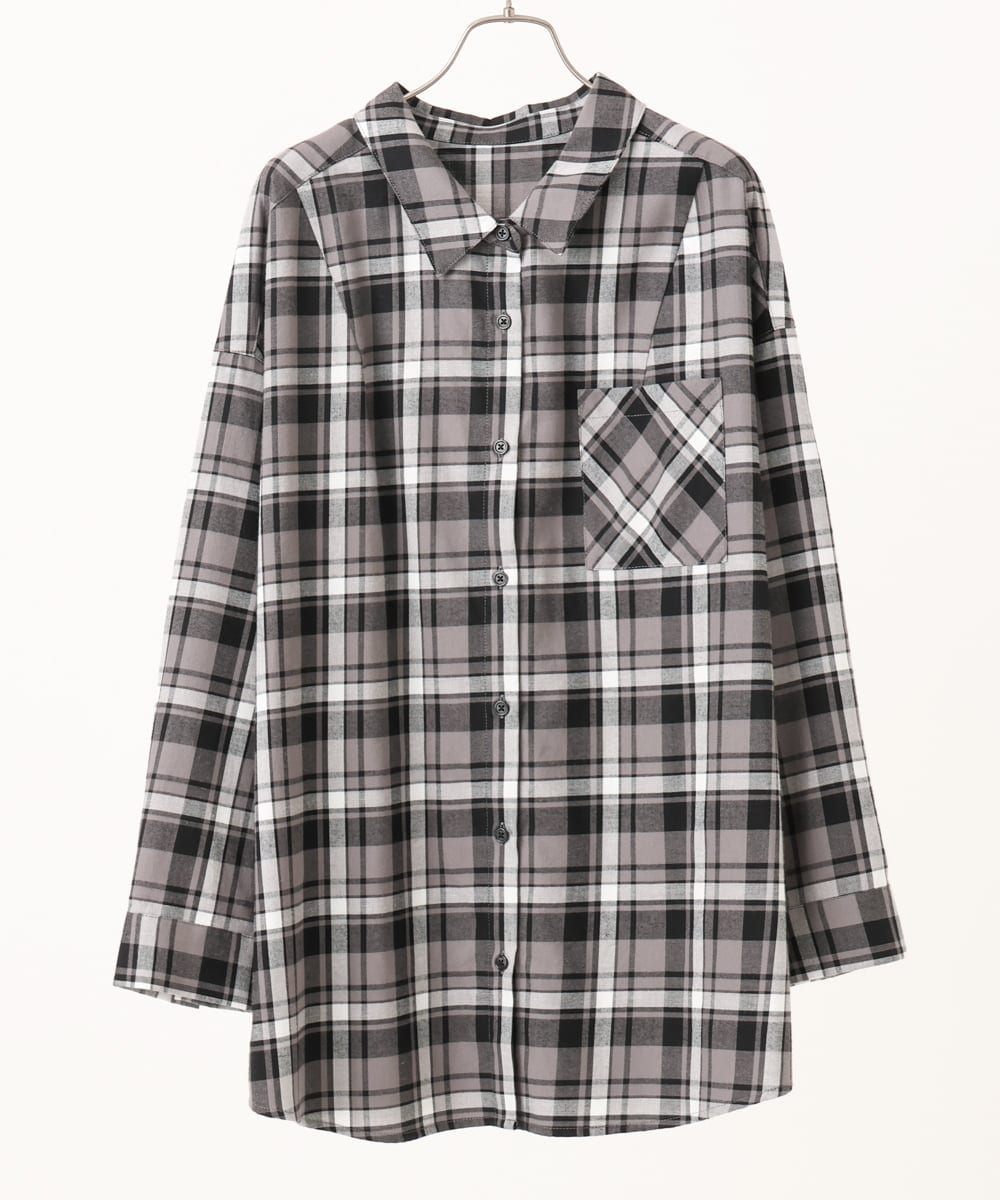 OLBLA13099 eur3(エウルキューブ) 【WEB先行販売】【大きいサイズ】チェック柄ネルシャツ ブラック(94)