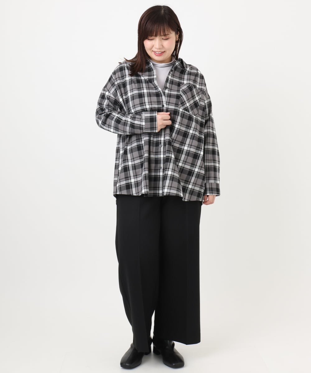 OLBLA13099 eur3(エウルキューブ) 【大きいサイズ】チェック柄ネルシャツ ブラック(94)