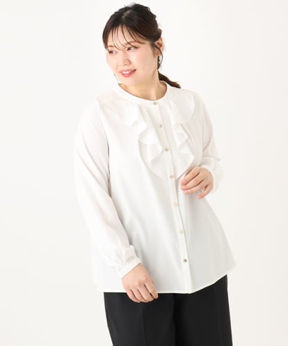 OLBLA14089  【WEB先行販売】【大きいサイズ/11号サイズあり】ラッフルカラーブラウス