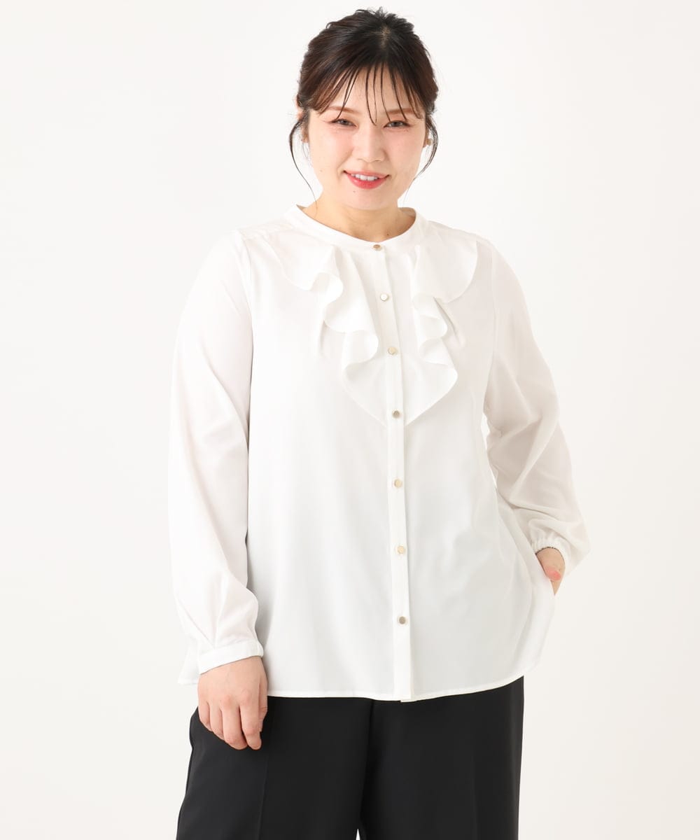 OLBLA14089 eur3(エウルキューブ) 【WEB先行販売】【大きいサイズ/11号サイズあり】ラッフルカラーブラウス ホワイト(90)