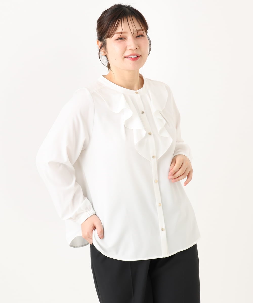 OLBLA14089 eur3(エウルキューブ) 【WEB先行販売】【大きいサイズ/11号サイズあり】ラッフルカラーブラウス ホワイト(90)
