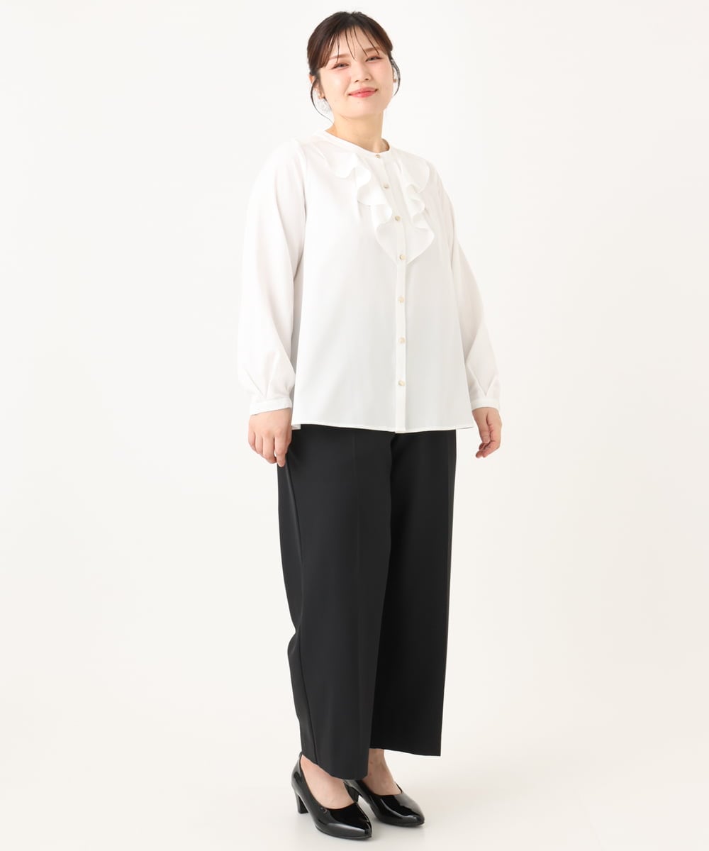 OLBLA14089 eur3(エウルキューブ) 【WEB先行販売】【大きいサイズ/11号サイズあり】ラッフルカラーブラウス ホワイト(90)