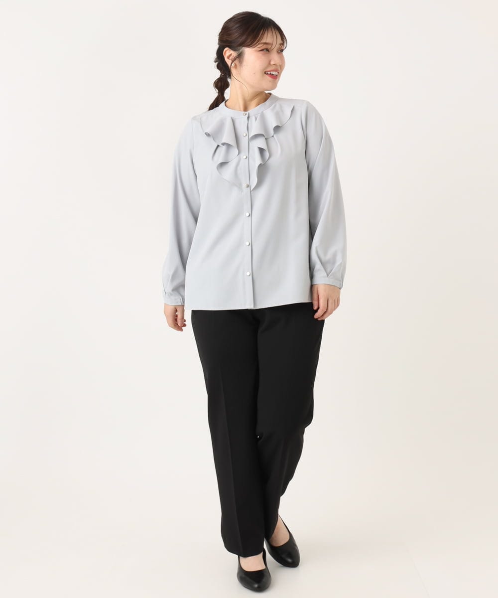 OLBLA14089 eur3(エウルキューブ) 【WEB先行販売】【大きいサイズ/11号サイズあり】ラッフルカラーブラウス ライトグレー(91)