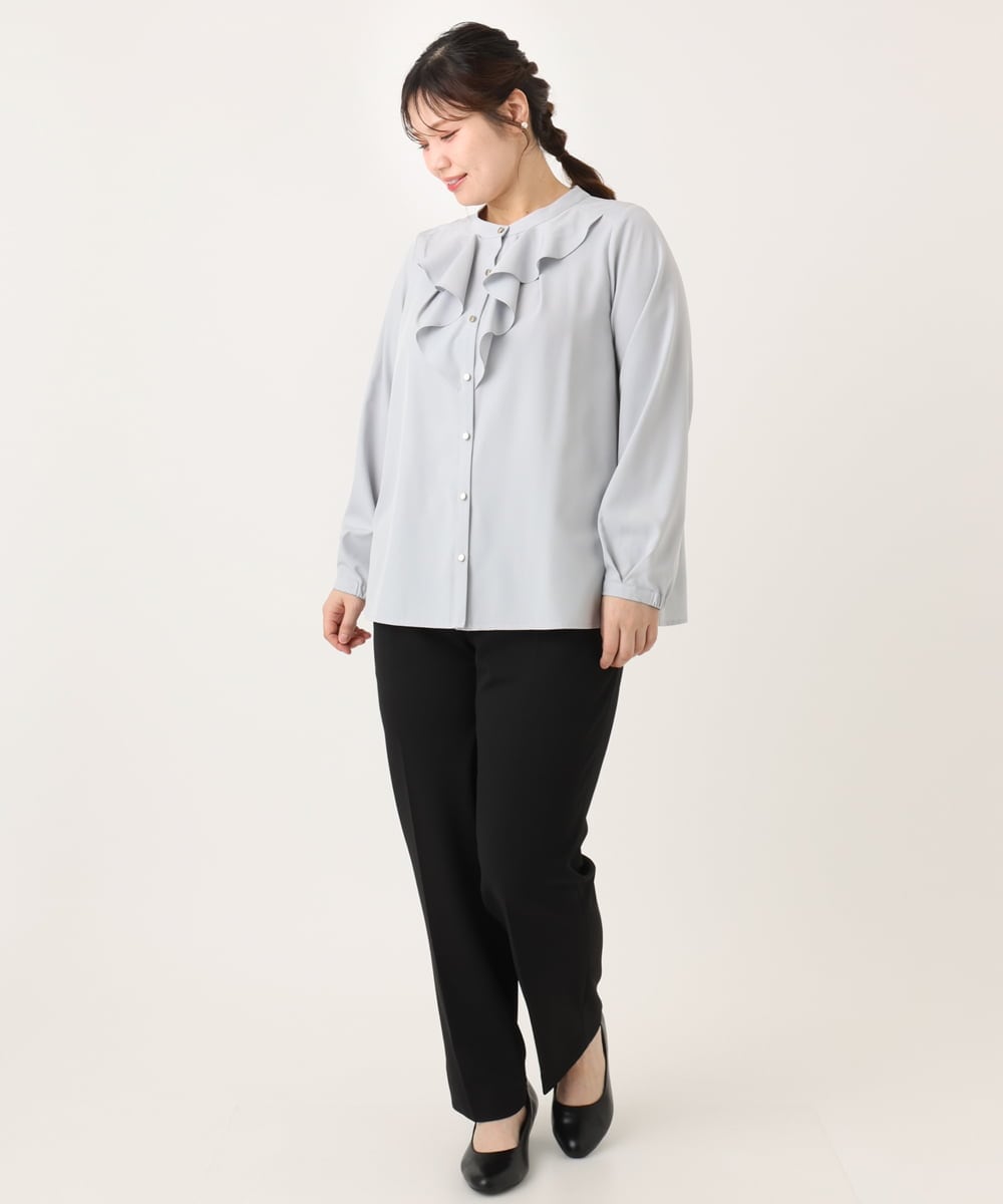 OLBLA14089 eur3(エウルキューブ) 【WEB先行販売】【大きいサイズ/11号サイズあり】ラッフルカラーブラウス ライトグレー(91)