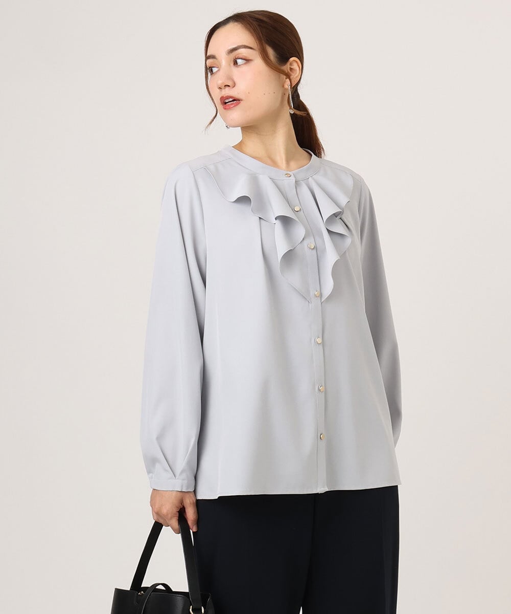OLBLA14089 eur3(エウルキューブ) 【WEB先行販売】【大きいサイズ/11号サイズあり】ラッフルカラーブラウス ライトグレー(91)