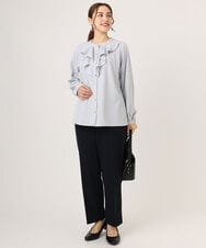 OLBLA14089 eur3(エウルキューブ) 【WEB先行販売】【大きいサイズ/11号サイズあり】ラッフルカラーブラウス ライトグレー(91)