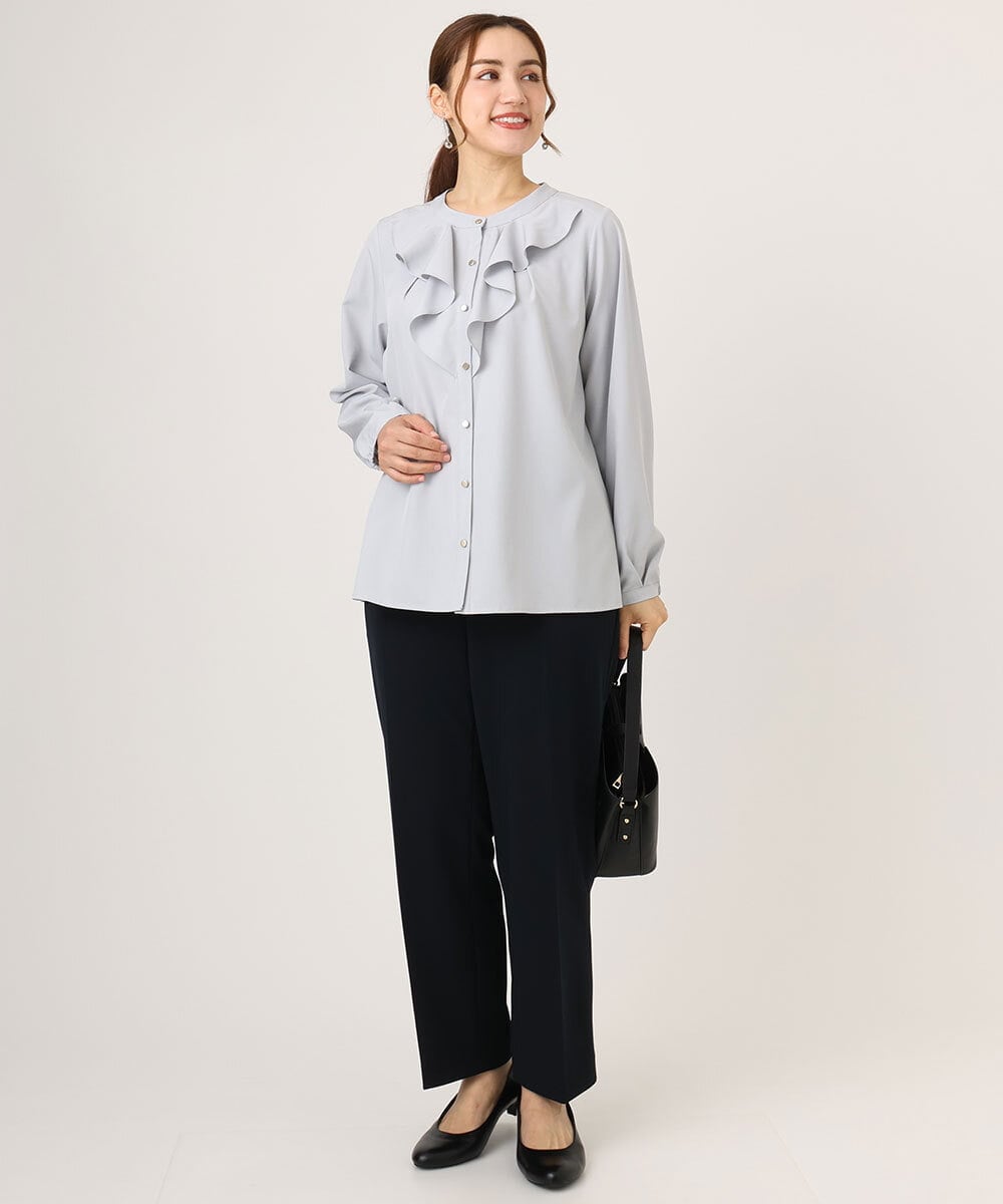 OLBLA14089 eur3(エウルキューブ) 【WEB先行販売】【大きいサイズ/11号サイズあり】ラッフルカラーブラウス ライトグレー(91)