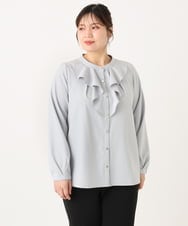 OLBLA14089 eur3(エウルキューブ) 【WEB先行販売】【大きいサイズ/11号サイズあり】ラッフルカラーブラウス ライトグレー(91)