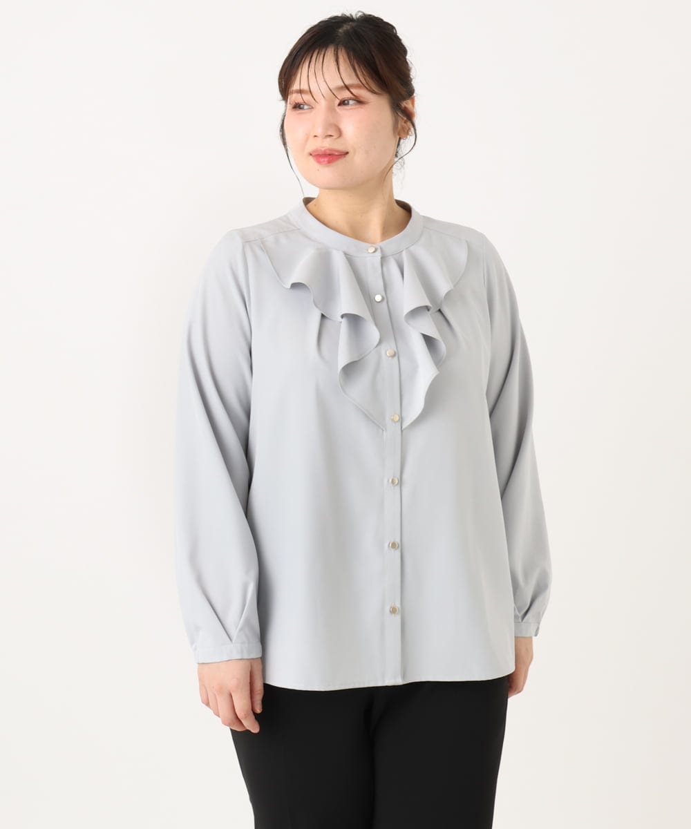 OLBLA14089 eur3(エウルキューブ) 【WEB先行販売】【大きいサイズ/11号サイズあり】ラッフルカラーブラウス ライトグレー(91)