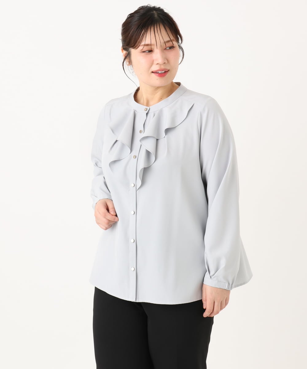 OLBLA14089 eur3(エウルキューブ) 【WEB先行販売】【大きいサイズ/11号サイズあり】ラッフルカラーブラウス ライトグレー(91)