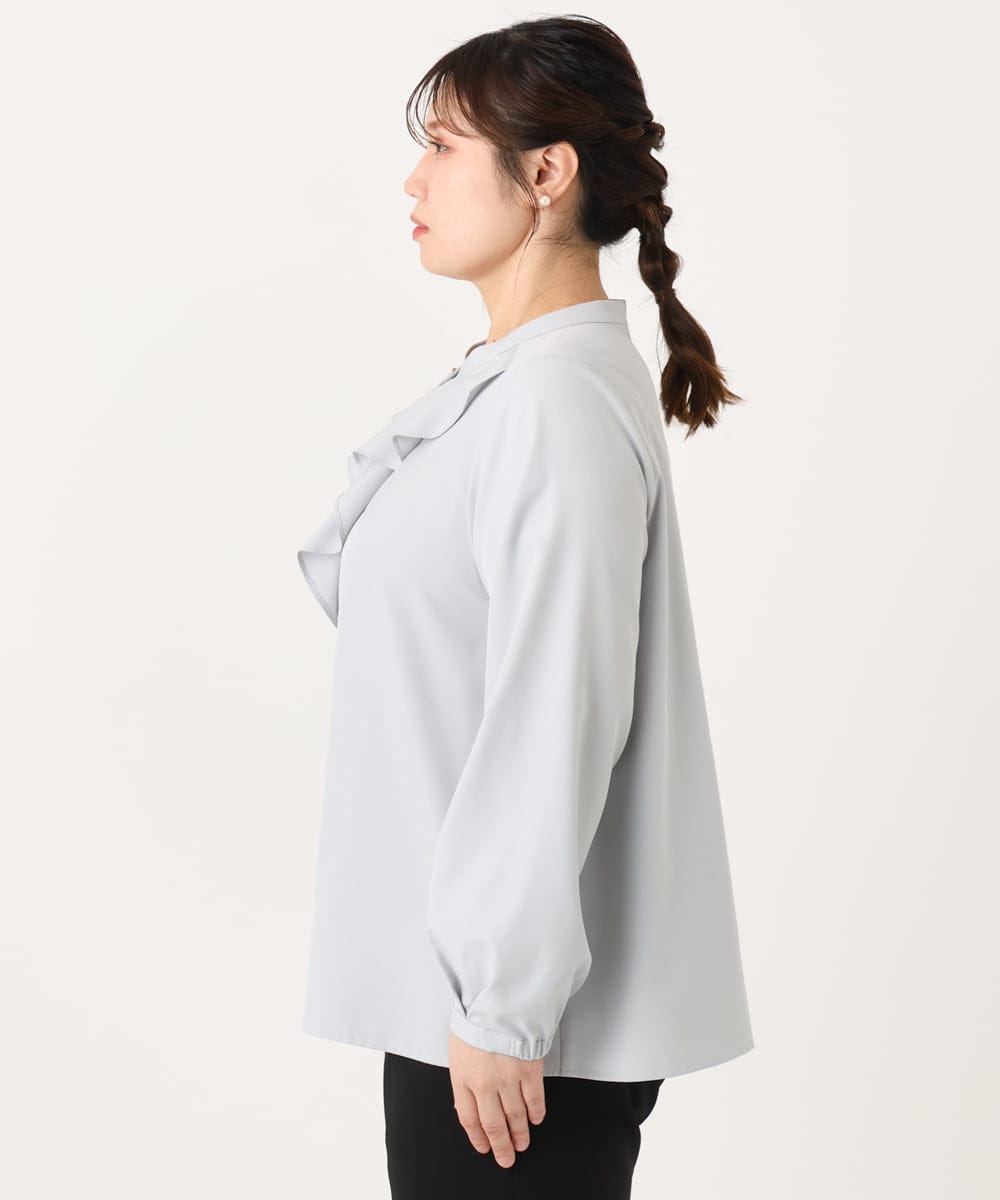 OLBLA14089 eur3(エウルキューブ) 【WEB先行販売】【大きいサイズ/11号サイズあり】ラッフルカラーブラウス ライトグレー(91)