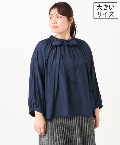 OLBLD13099 eur3 【大きいサイズ】フリルリボンブラウス