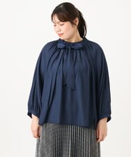 OLBLD13099 eur3(エウルキューブ) 【大きいサイズ】フリルリボンブラウス ネイビー（WEB限定カラー）