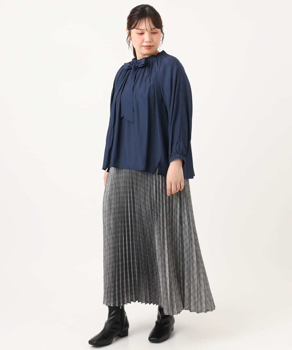 OLBLD13099 eur3(エウルキューブ) 【大きいサイズ】フリルリボンブラウス ネイビー（WEB限定カラー）