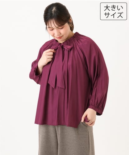 OLBLD13099 eur3 【大きいサイズ】フリルリボンブラウス