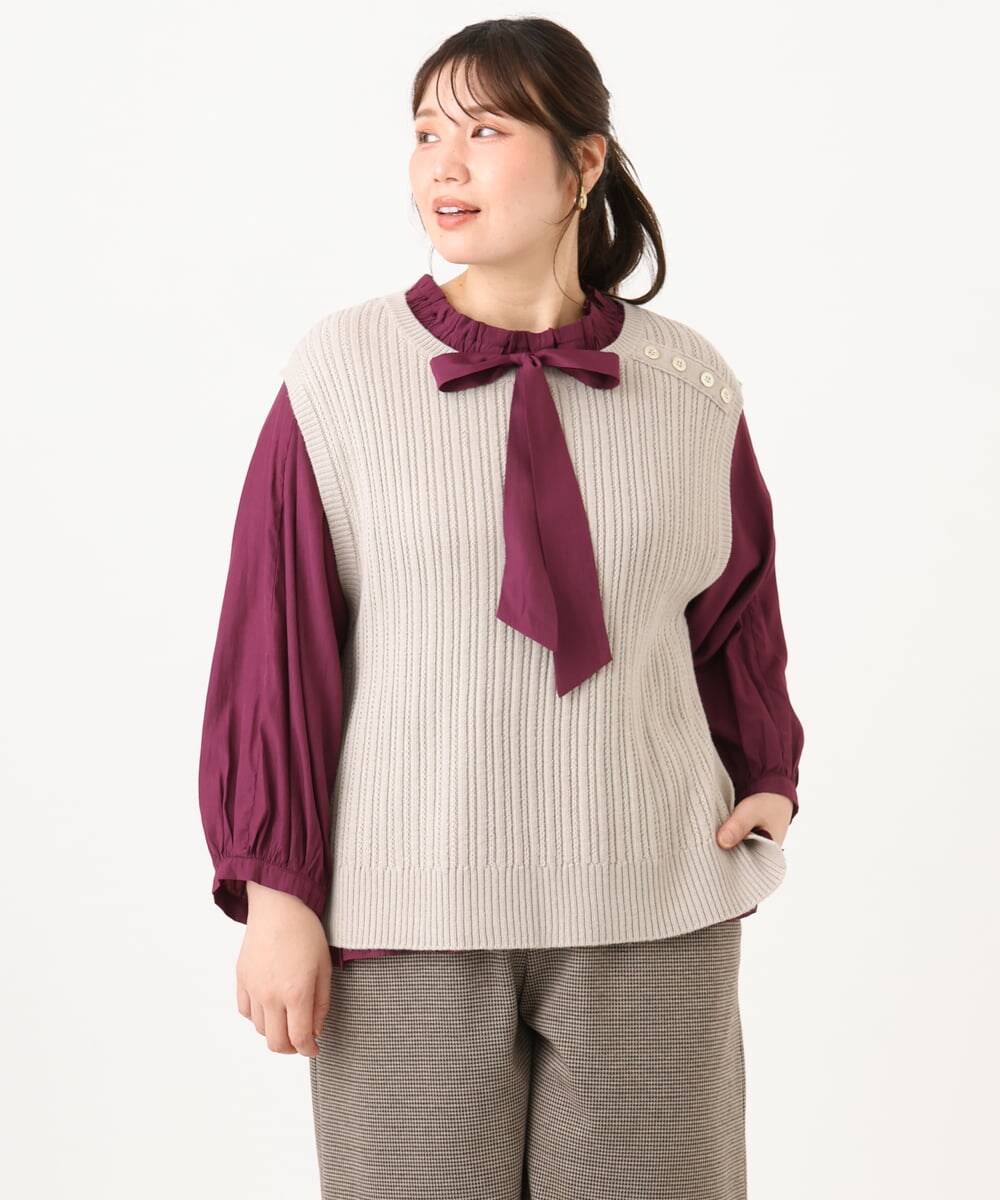 OLBLD13099 eur3(エウルキューブ) 【大きいサイズ】フリルリボンブラウス ワイン