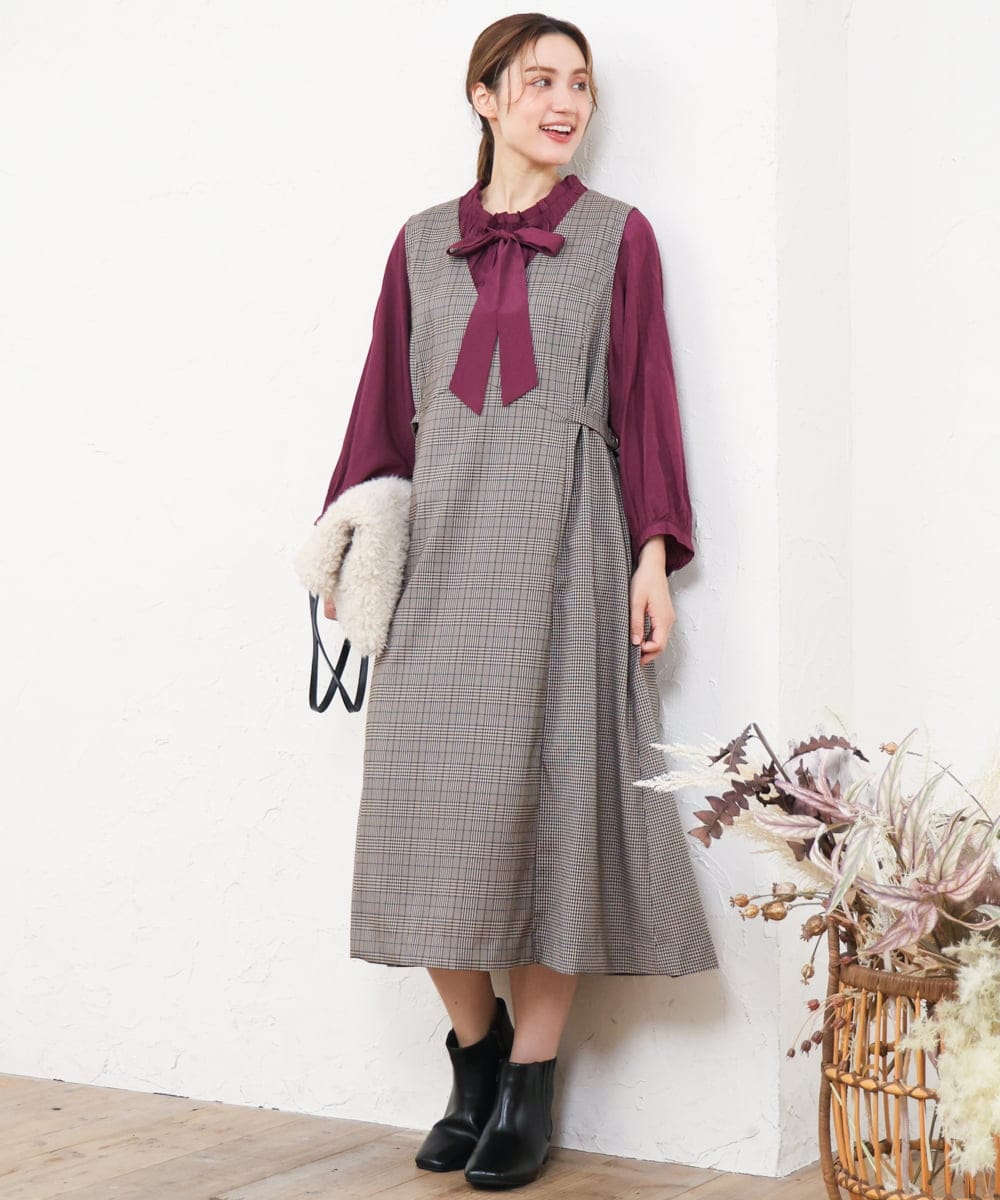 OLBLD13099 eur3(エウルキューブ) 【大きいサイズ】フリルリボンブラウス ワイン