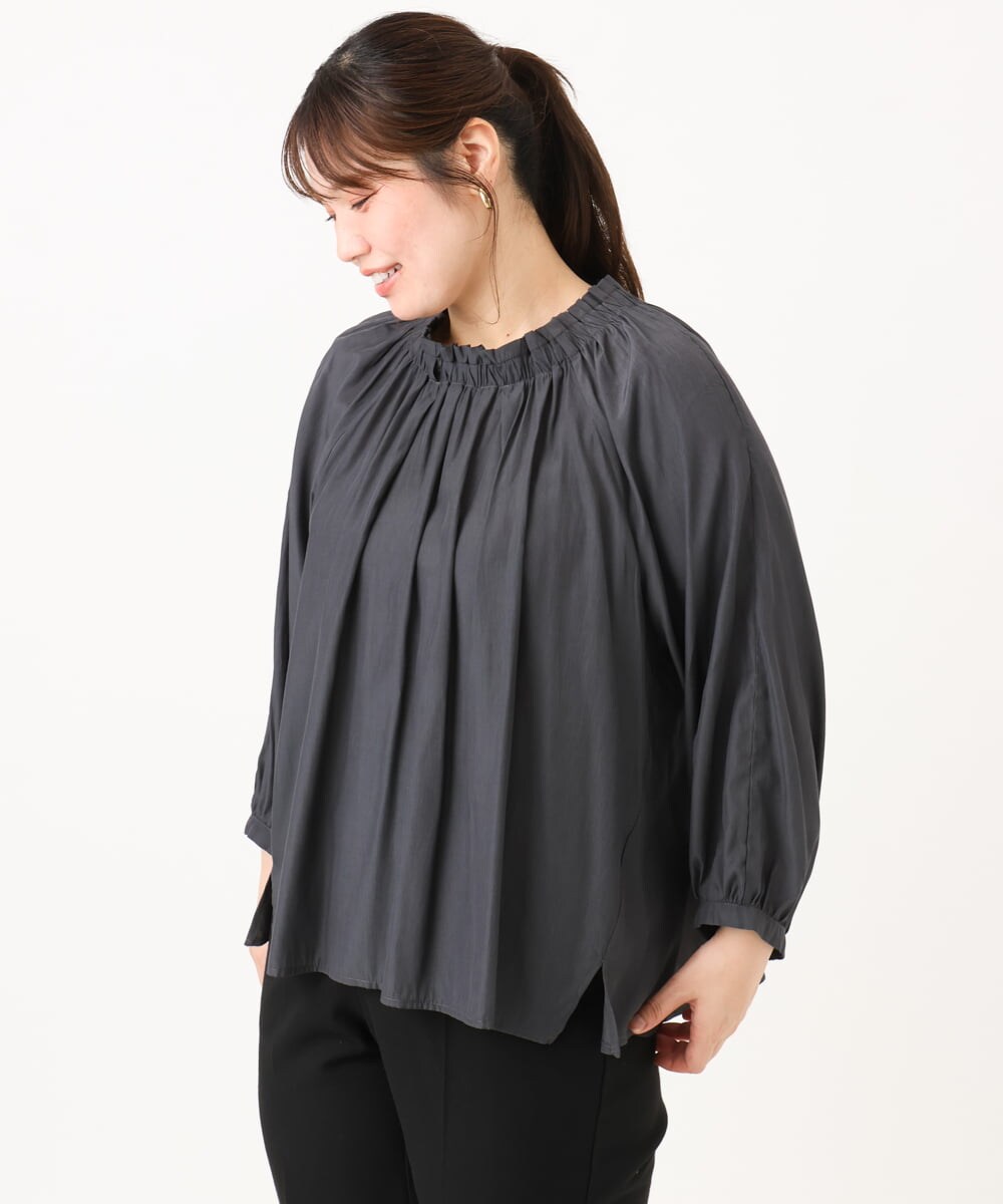 OLBLD13099 eur3(エウルキューブ) 【大きいサイズ】フリルリボンブラウス ダークグレー