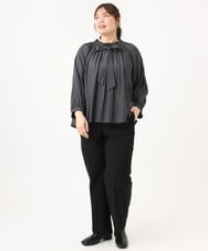 OLBLD13099 eur3(エウルキューブ) 【大きいサイズ】フリルリボンブラウス ダークグレー