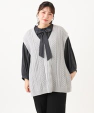 OLBLD13099 eur3(エウルキューブ) 【大きいサイズ】フリルリボンブラウス ダークグレー
