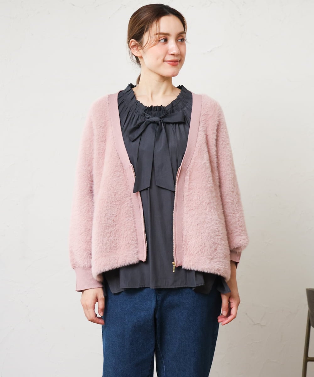 OLBLD13099 eur3(エウルキューブ) 【大きいサイズ】フリルリボンブラウス ダークグレー