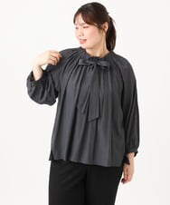 OLBLD13099 eur3(エウルキューブ) 【大きいサイズ】フリルリボンブラウス ダークグレー