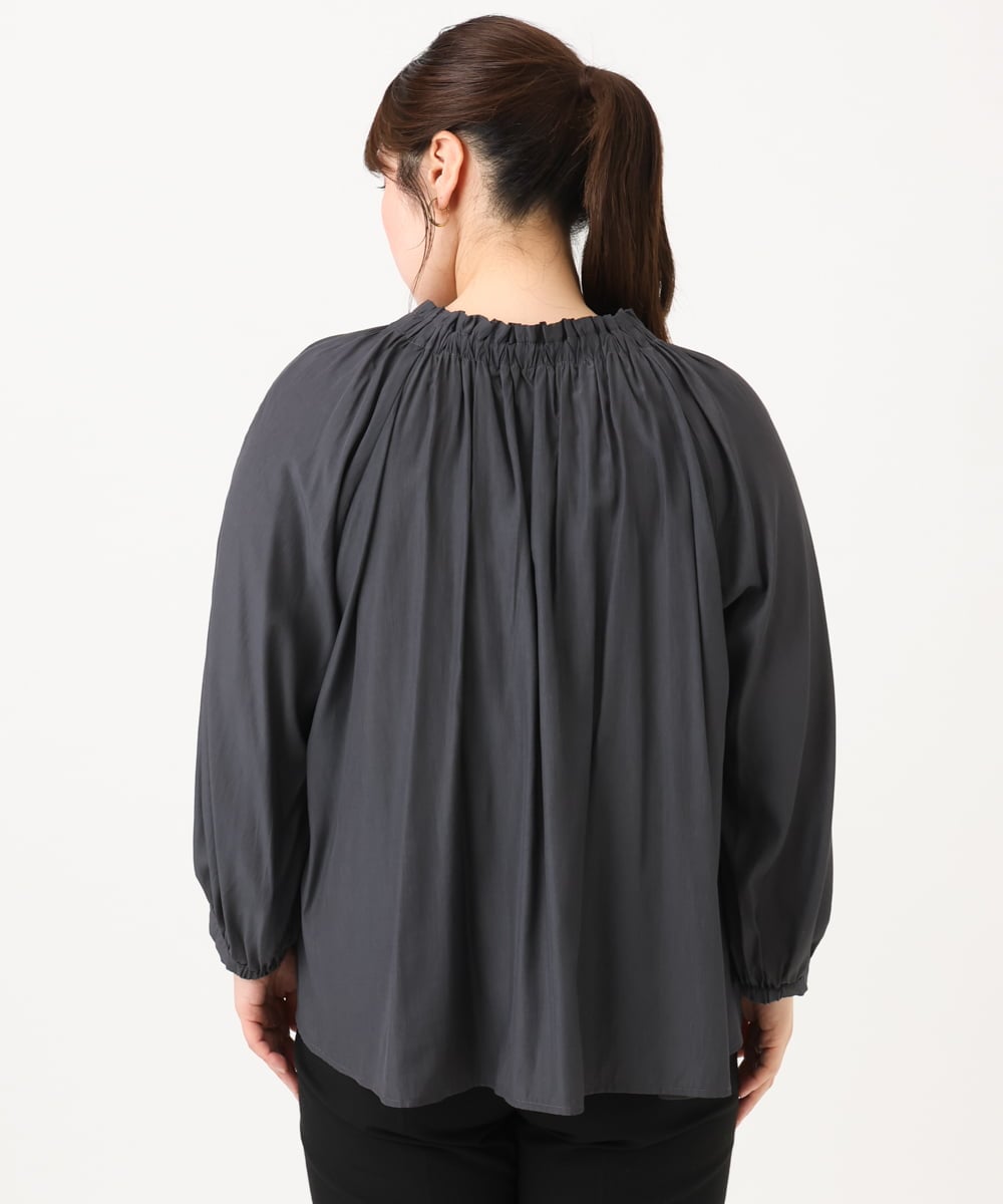 OLBLD13099 eur3(エウルキューブ) 【大きいサイズ】フリルリボンブラウス ダークグレー