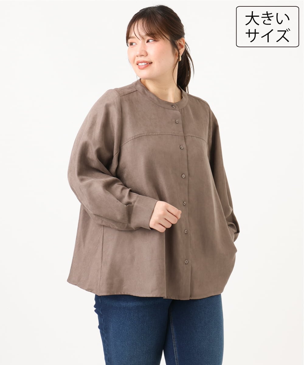 OLBLD15099 eur3(エウルキューブ) 【WEB先行販売】【大きいサイズ】コーデュロイフレアシルエットブラウス モカ
