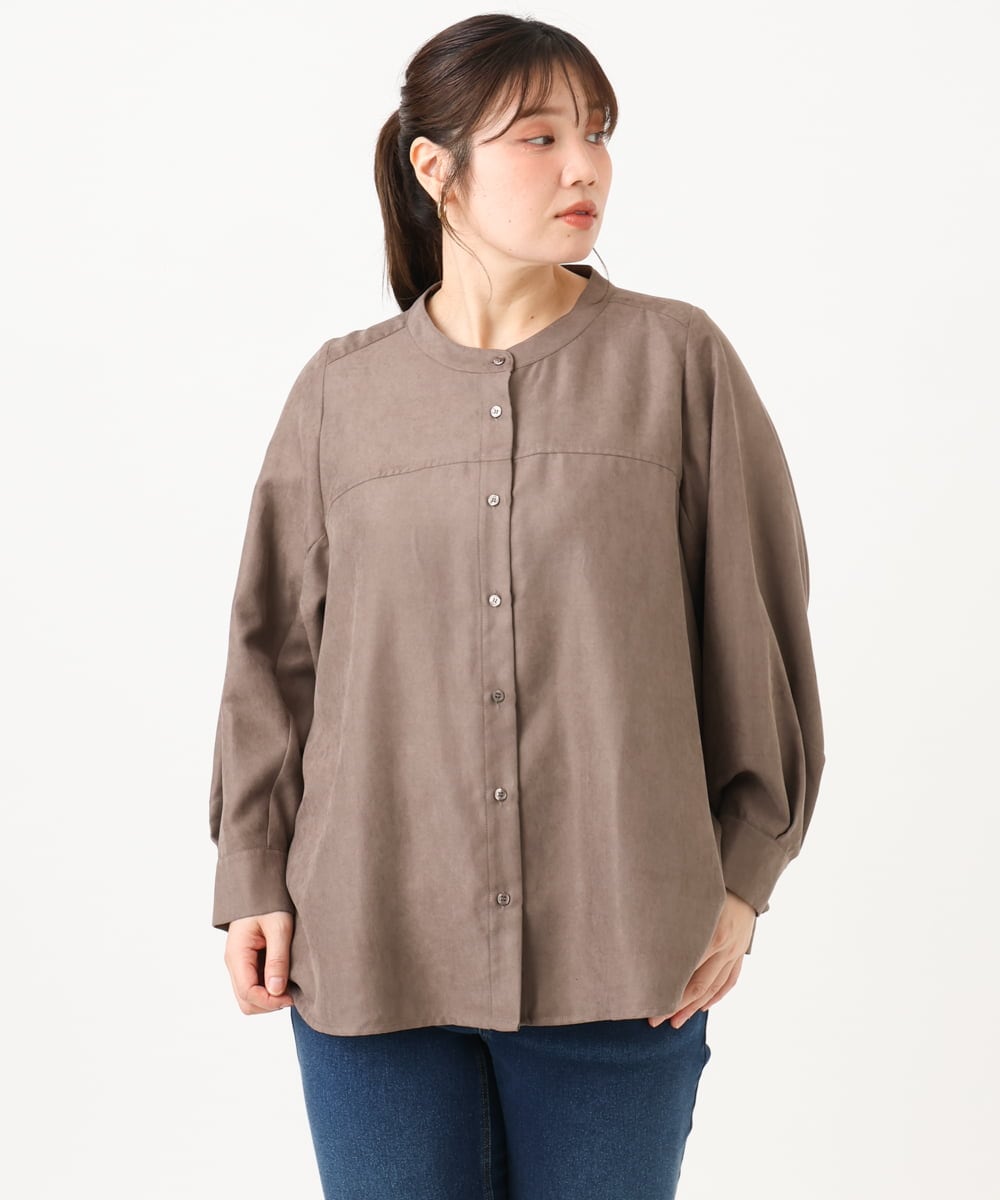 OLBLD15099 eur3(エウルキューブ) 【WEB先行販売】【大きいサイズ】コーデュロイフレアシルエットブラウス モカ