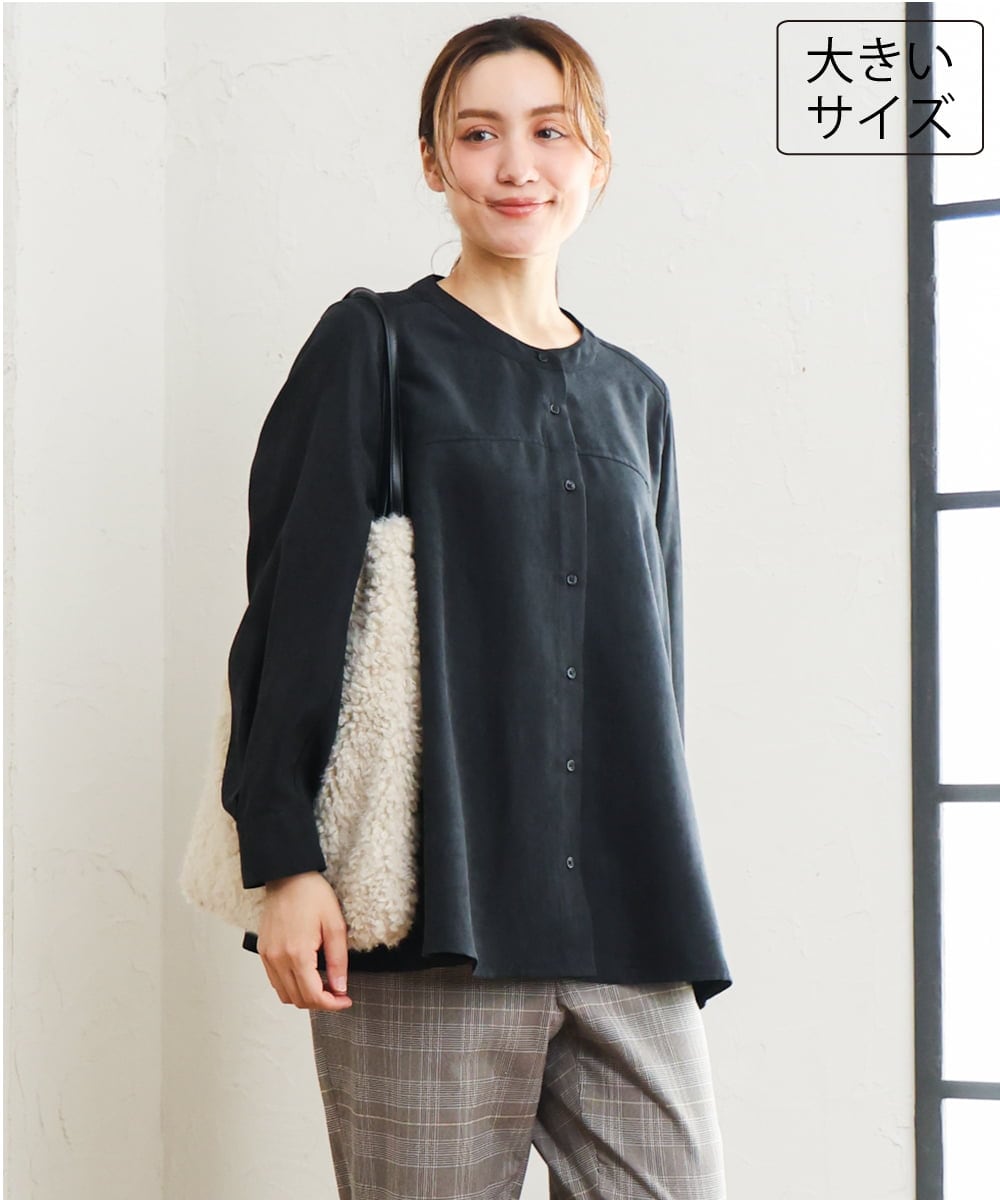 OLBLD15099 eur3(エウルキューブ) 【WEB先行販売】【大きいサイズ】コーデュロイフレアシルエットブラウス ブラック
