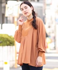 OLBLP10090 eur3(エウルキューブ) 【雑誌掲載】【大きいサイズ/11号サイズあり】ニットドッキングフリルブラウス オレンジ(15)