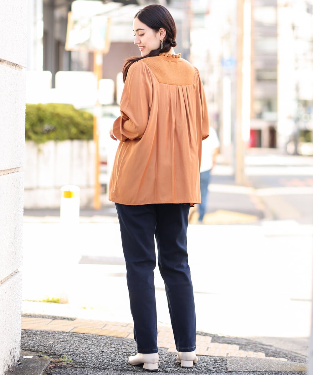 OLBLP10090 eur3(エウルキューブ) 【雑誌掲載】【大きいサイズ/11号サイズあり】ニットドッキングフリルブラウス オレンジ(15)