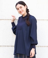 OLBLP10090 eur3(エウルキューブ) 【雑誌掲載】【大きいサイズ/11号サイズあり】ニットドッキングフリルブラウス ネイビー(57)