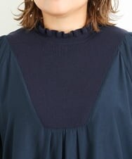 OLBLP10090 eur3(エウルキューブ) 【雑誌掲載】【大きいサイズ/11号サイズあり】ニットドッキングフリルブラウス ネイビー(57)