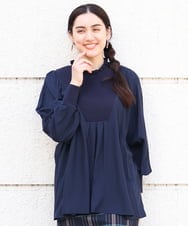OLBLP10090 eur3(エウルキューブ) 【雑誌掲載】【大きいサイズ/11号サイズあり】ニットドッキングフリルブラウス ネイビー(57)