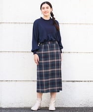 OLBLP10090 eur3(エウルキューブ) 【雑誌掲載】【大きいサイズ/11号サイズあり】ニットドッキングフリルブラウス ネイビー(57)