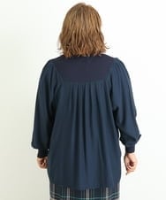 OLBLP10090 eur3(エウルキューブ) 【雑誌掲載】【大きいサイズ/11号サイズあり】ニットドッキングフリルブラウス ネイビー(57)