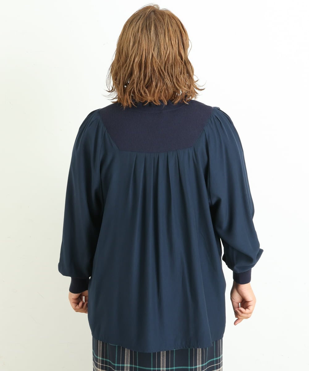OLBLP10090 eur3(エウルキューブ) 【雑誌掲載】【大きいサイズ/11号サイズあり】ニットドッキングフリルブラウス ネイビー(57)