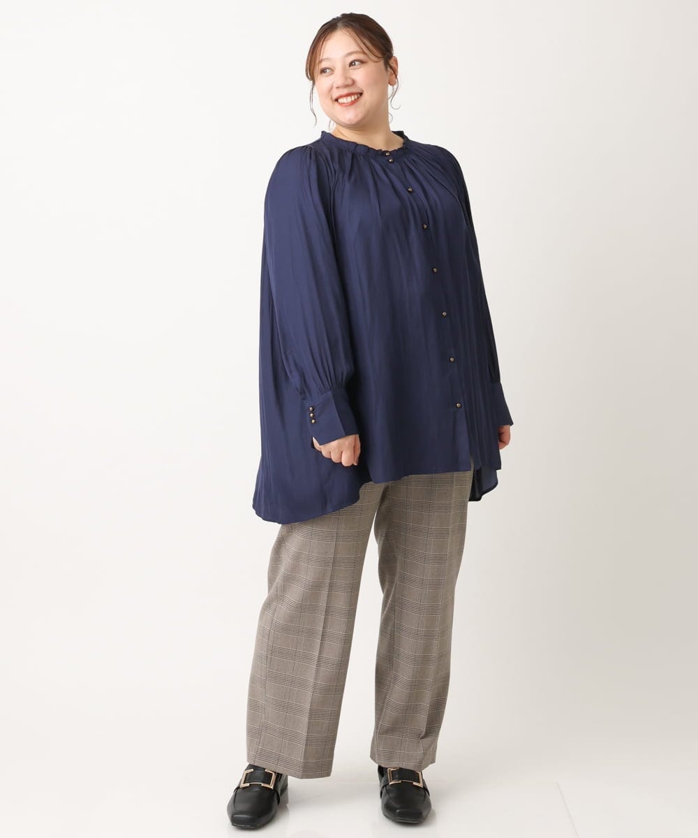 OLBLS08089 eur3(エウルキューブ) 【大きいサイズ/11号サイズあり】タックギャザーブラウス ブルー(55)