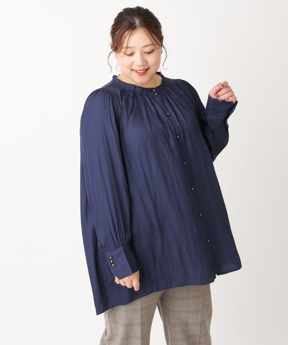 OLBLS08089 eur3(エウルキューブ) 【大きいサイズ/11号サイズあり】タックギャザーブラウス ブルー(55)