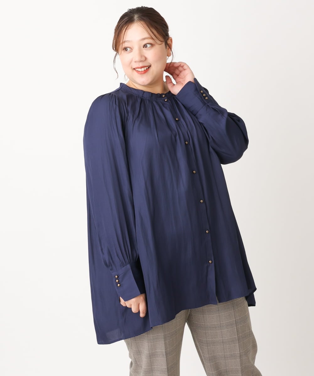 OLBLS08089 eur3(エウルキューブ) 【大きいサイズ/11号サイズあり】タックギャザーブラウス ブルー(55)