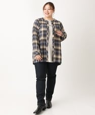 OLBLS12099 eur3(エウルキューブ) 【大きいサイズ/11号サイズあり】バンドカラーチェックネルシャツ ブルー(55)