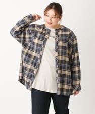 OLBLS12099 eur3(エウルキューブ) 【大きいサイズ/11号サイズあり】バンドカラーチェックネルシャツ ブルー(55)