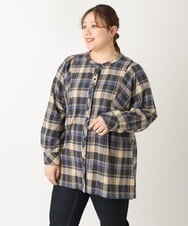 OLBLS12099 eur3(エウルキューブ) 【大きいサイズ/11号サイズあり】バンドカラーチェックネルシャツ ブルー(55)