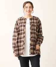 OLBLS12099 eur3(エウルキューブ) 【大きいサイズ/11号サイズあり】バンドカラーチェックネルシャツ ブラウン(87)
