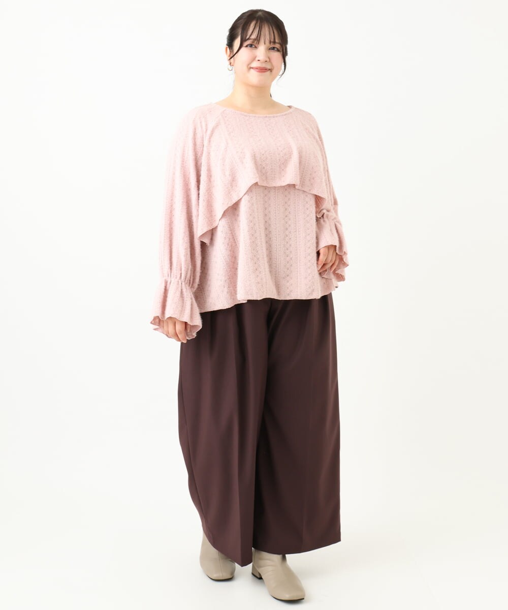 OLBLV14099 eur3(エウルキューブ) 【雑誌掲載】【大きいサイズ】レーシーティアードトップス ライトピンク(01)