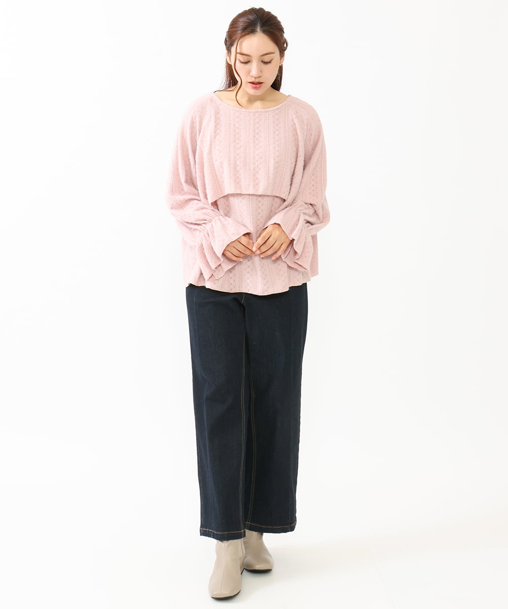 OLBLV14099 eur3(エウルキューブ) 【雑誌掲載】【大きいサイズ】レーシーティアードトップス ライトピンク(01)
