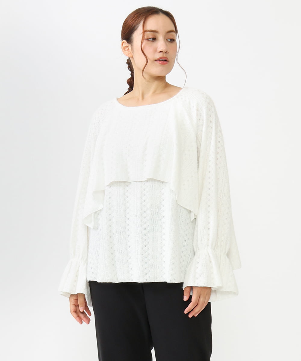 OLBLV14099 eur3(エウルキューブ) 【雑誌掲載】【大きいサイズ】レーシーティアードトップス ホワイト(90)