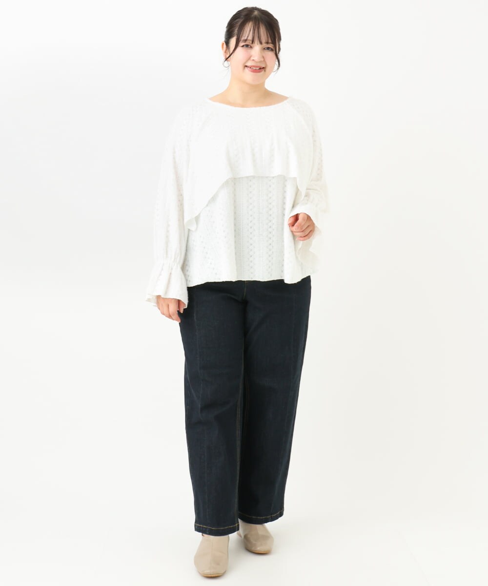 OLBLV14099 eur3(エウルキューブ) 【雑誌掲載】【大きいサイズ】レーシーティアードトップス ホワイト(90)