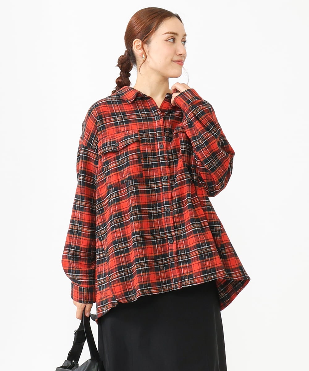 OLBLV15099 eur3(エウルキューブ) 【大きいサイズ】起毛チェックシャツ レッド(05)